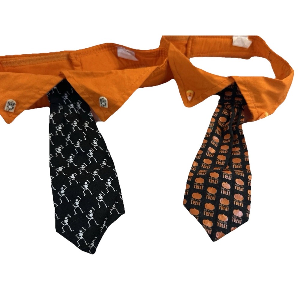 Halloween Dog Tie Set Adjustable Pumpkin And Skeleton Med/Large